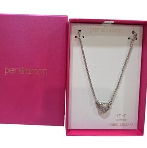 🩶▪️Persimmon ▪️brass Cubic Zirconia  Heart Pendant 17+3" Necklace